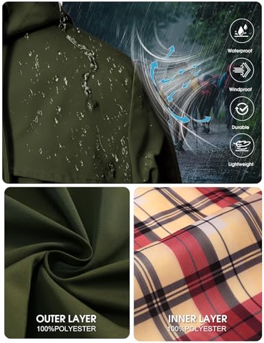 Tuopuda Regenjacke Damen Wasserdichte Übergangsjacke Lange Regenmante Windbreaker Jacke Leicht mit Abnehmbare Kapuze Regenparka Atmungsaktiv für Frühling Sommer Herbst, Armeegrün, XL