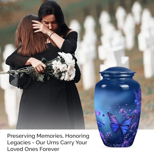 Image of Blue Butterfly Urn for Ashes - Large Cremation Urns for Human Ashes Adult Male Female - Decorative Urn for Adult Female - Funeral Urns for Women - Large and Keepsake Pack of 2