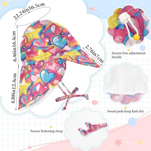 Graffiti Art Hearts Stars Sweet Infant Toddler & Kids Beach Hats Baby Boys' Hat Baby Girls' UPF 50 Neck Flap Traveling Swim4