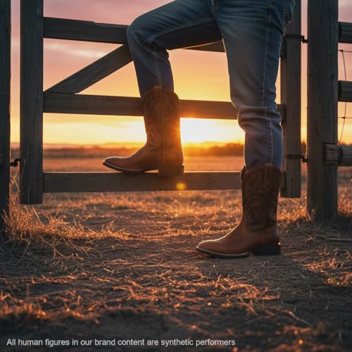 Image of SUREWAY Cowboy Boots For Men - Mens Square Toe Western Boot,Oil /Slip Resistant,Durable Fashionable Classic Pull on 10 Inch Boots Mid Calf Wellington Boots