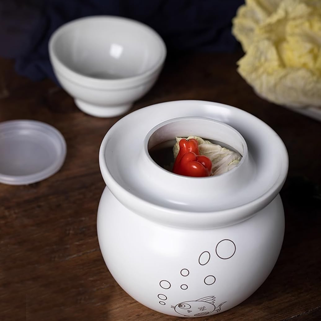 Chinesische Keramikfanzalglas mit Fermentationsdeckel, fermentierender Crock mit Wasserversiegelungslöschdeck White-7L