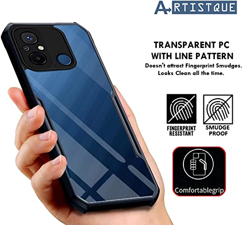 Image of A rtistque Clear Hard Transparent Acrylic Armor Anti-Drop Shockproof TPU Edge Back Cover Case for Mi Redmi 12C / Poco C55 - Black