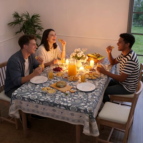 Image of Encasa XO Dining Table Cover Cloth for 4 to 6 Seater | 140x180 cm Rectangular Table Cloth | Water Repellent Polyester Tablecloth for Indoor & Outdoor Use - French Grey Digital Print