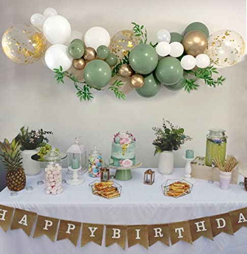 Sage Green Gold White Party Balloons, 50Pcs Sage Green And Gold Confetti Party Balloons For Birthday Baby Shower Engagement Wedding Anniversary Party Decorations #TOP7