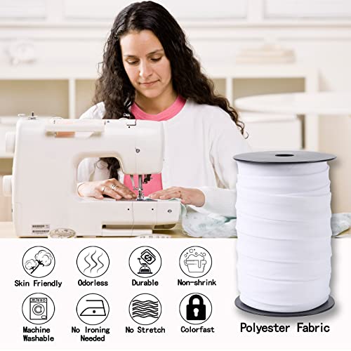 Bias Tape Double Fold 1 Inch, Double Fold Bias Binding Tape 55 Yards (White) And 4 Pieces Sewing Fabric Chalks For Crafts, Sewing, Seaming, Hemming, Piping, Quilting. #TOP2