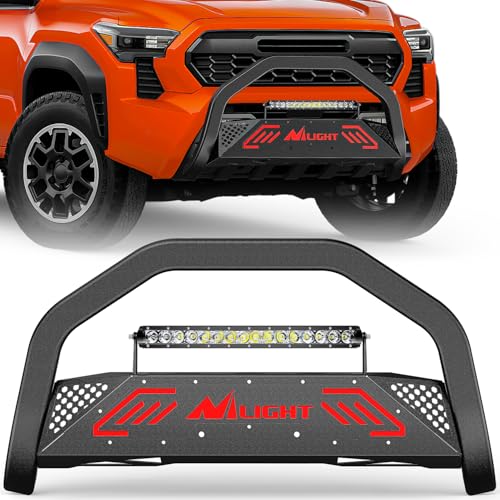 Image of Nilight Bull Bar with Light Bar&License Plate Hole Compatible with Toyota Tacoma 2024 2025 2026 Truck Brush Guard, Front Bumper Push Bar w /Grille Skid Plate Light Mount