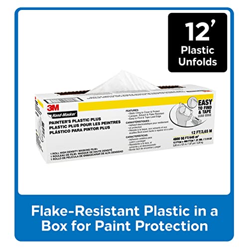 Hand-Masker Painter's Plastic Plus, Secures Easily With Painter's Tape, Covers And Protects Surfaces, 12 Feet X 400 Feet, 1 Roll #TOP1