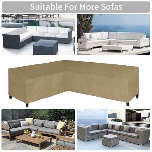 Image of Easy-Going Patio L-Shaped Sectional Sofa Cover, 83 inchX104 Waterproof Outdoor Sectional Cover, Heavy Duty Garden Furniture Protector (Left Facing, Camel)