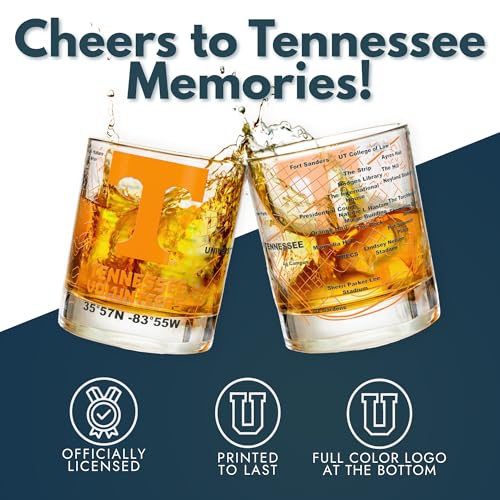 Image of Greenline Goods - University of Tennessee Volunteers College Whiskey Glasses (Set of 2), 10 oz - Full-Color Logo + Campus Map