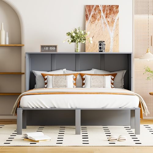 Hmdpoo Cama Abatible Vertical 140x200 cm, con Somier, Plegable, Ahorro de Espacio, Color Gris, Madera y Metal