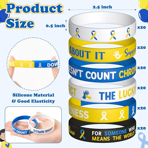 Bracelets silicone syndrome de Down lot 120 bleu jaune - 2