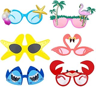 Hileyu 6 Pairs Party Sunglasses Novelty Glasses Fun Glasses Party Photo Booth Props Funny Hawaiian Glasses Party Props for Adults and Kids Summer Tropical Sunglasses Beach Decoration Party Supplies
