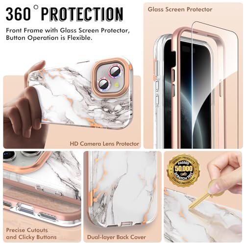 SHEDEER for iPhone 15 Case with Glitter Camera Protector + Screen Protector, Chic Anti-Yellowing Pattern - Image 3
