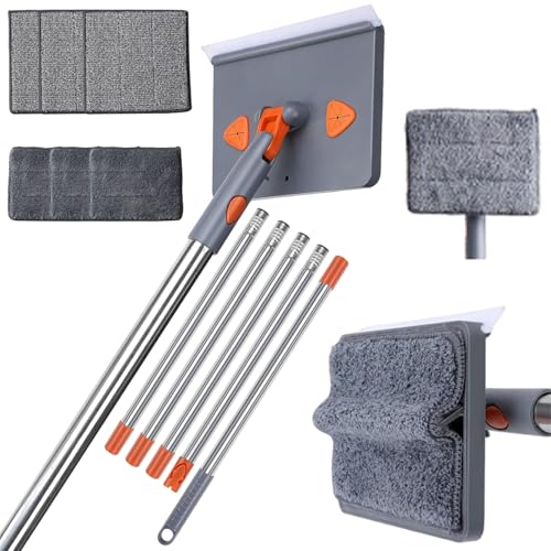 Mop de Pared, trapeador de Pared de 79 Pulgadas para Limpieza del Piso de Techo 6 Almohadillas Reutilizables y 5 Postes colgables extraíbles, Limpiador de Placa Frontal
