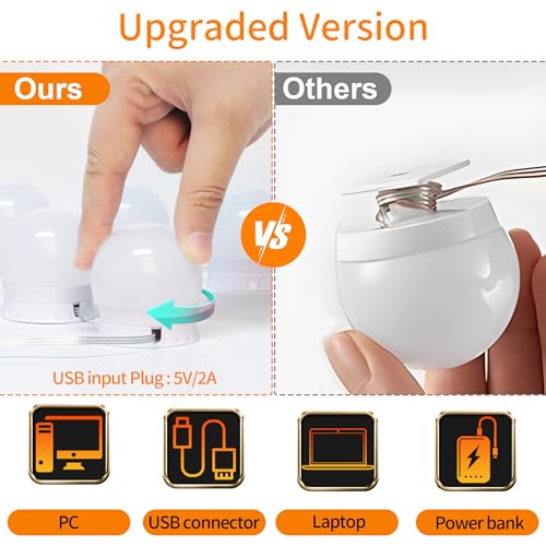 daphomeu Mirror Lights 14 Bulbs, Hollywood Mirror Light Kit, Vanity Lights Perfectly Hidden Cables, 3 Colors and 10 Intensities, USB Make up Lamp for Dressing Table, Bathroom, Bedroom - Cosy Home Interiors daphomeu Mirror Lights 14 Bulbs, Hollywood Mirror Light Kit, Vanity Lights Perfectly Hidden Cables, 3 Colors and 10 Intensities, USB Make up Lamp for Dressing Table, Bathroom, Bedroom - Image 4