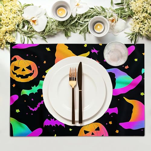 Sets de table Halloween violet néon au motif de chauves-souris et citrouilles - 4