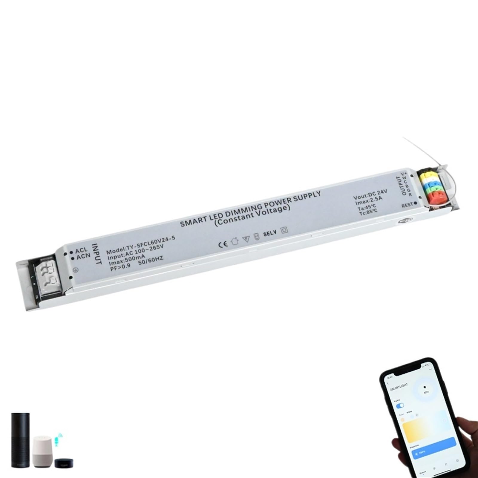 Sterownik LED RGBCCT z funkcją ściemniania 60 W, zasilacz DC 24 V, współpracuje z aplikacją Tuya Smart Life Wi-Fi do taśm LED RGBCCT COB.(ZIGBEE LED DRIVER)
