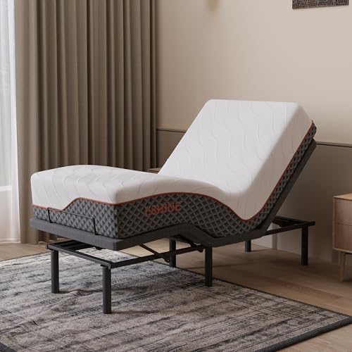Image of ESHINE 12 inch Hybrid Mattress Twin XL + Adjustable Bed Frame Mattress(Medium) - Luxury Gel Memory Foam, Upholstered Bed Frames with Massage, USB, Under Bed Night Light, Head and Foot Incline, Twin XL