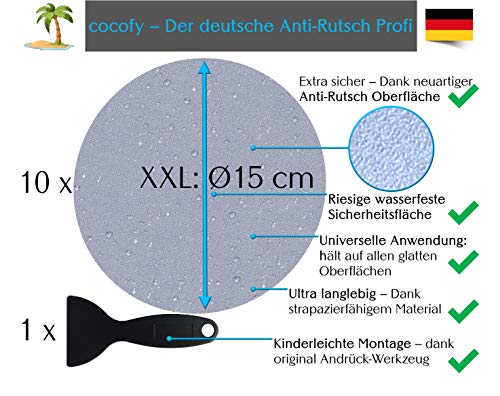 cocofy Große Antirutsch Aufkleber Dusche und Badewanne transparent Ø 15 cm XXL Anti Rutsch Aufkleber als rutschfeste Antirutschmatte durchsichtig in Dusche Kinder Antirutsch Sticker Dusche 10-Pack