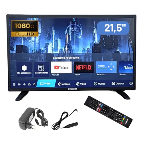Televisor Smart TV de 22 Pulgadas. con Adaptador de 12v y 230v. Android. Full HD. DVB-S2/C/T2/T. para autocaravanas, Campers, viviendas, caravanas, Barcos. (22 Pulgadas)