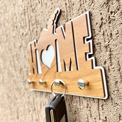 Porta Chaves em MDF - Home com 4 posições - Carvalho e Branco