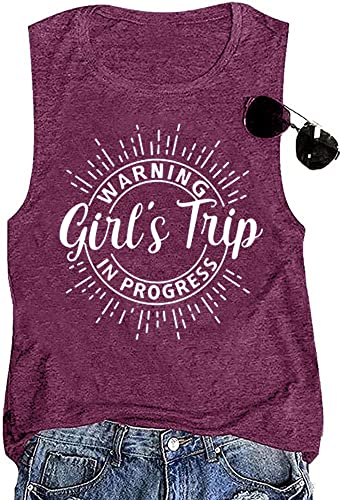 Warning Girls Trip in Progress T-Shirt Shirt Vacation Outfits for Women Holiday Shirts Girls Weekend Tee