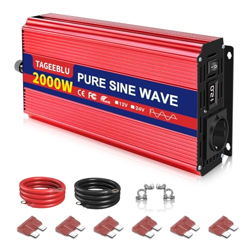 TAGEEBLU 2000w Inverter 12v 220v Onda Pura con Display LCD & EU Presa