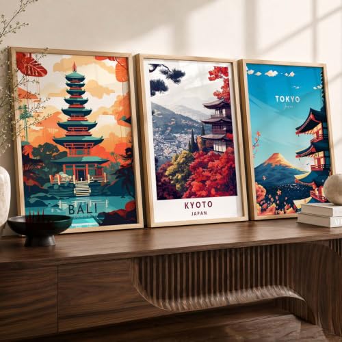 Image of kotart Japanese City View Wall Framed Posters | Aesthetic Japan Theme City View Framed Poster for Living Room Bedroom Gaming Room Studio Wall Decor Set Of 3 (10X13 inch)