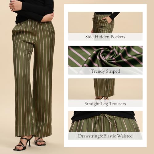 100% Silk Striped Pants for Women Business Casual Flowy Trousers Summer Spring Comfy Office Work Straight Leg Pants4