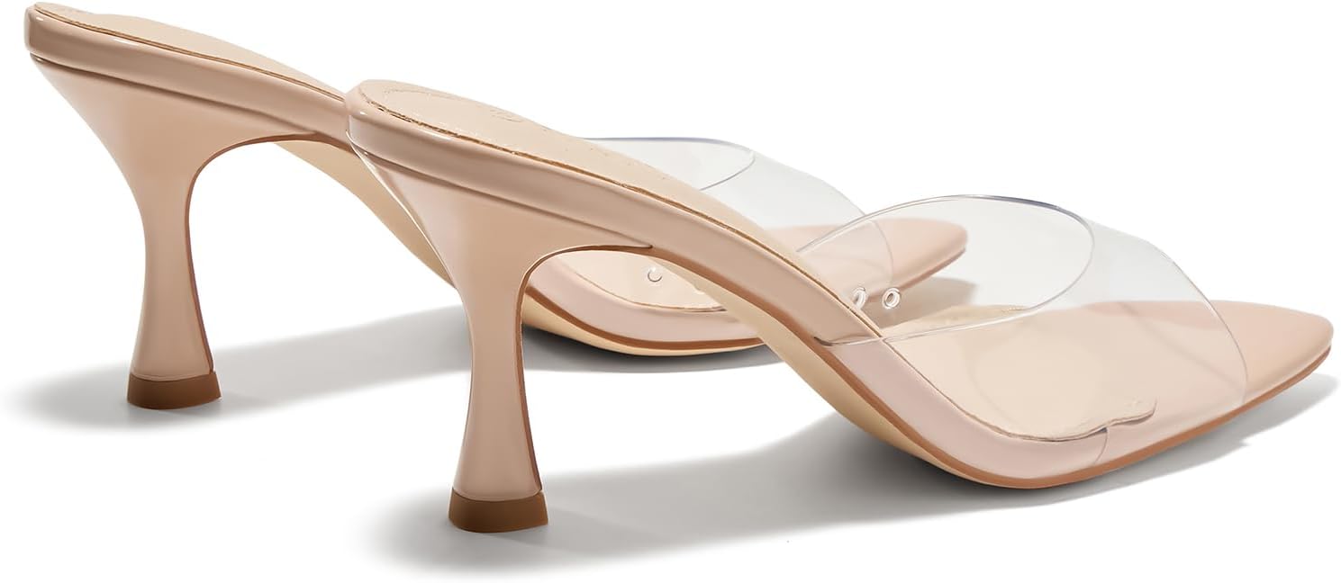 Womens Pointed Open Toe Heeled Sandals Slip On High Heels Backless Mules Dress Shoes - Image 9