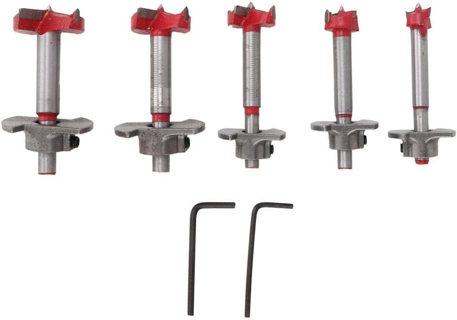 5pcs Forstner Drill Bit Set Positioning Woodworking Hole Opener Set Saw Wood Cutter Carbide Tipped Forstner Bit 15/20/25/30/35mm with 2 Hex Wrench Wooden Boxed