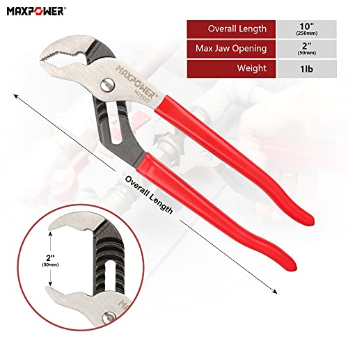 MAXPOWER 10 inch Groove Joint Pliers, Quick Adjustable Serrated V Jaw - image 2
