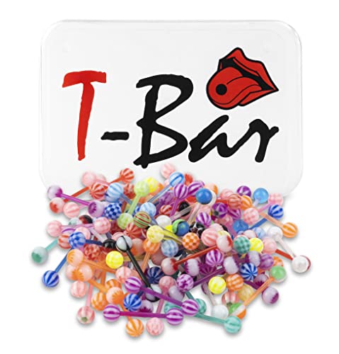 T Bar 30 x 14G Zungenpiercings Pack Zufällige Farbe 1,6 mm Bunte Zungenstecker Kunststoff Acryl Zungenpiercing, Acryl und Edelstahl