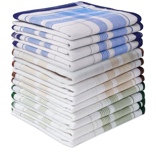 Aomig Taschentücher Herren 12 Stück Baumwolle Stofftaschentücher Set Traditionelle Taschentücher Stoff Herren Handkerchief Wiederverwendbar Herrentaschentücher 40cm x 40cm (3 Farben/B)
