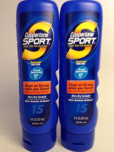 Coppertone Sport High Performance Sunscreen Lotion, 15 SPF, Ultra Dry Formula, 8-Ounce Bottles (2 Pack)