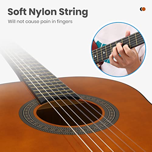 Moukey 36" Acoustic Guitar 3/4 Junior Classical Guitarra Acustica For Beginner Youth Teen Adult With Chord Poster, Gig Bag, Tuner, Picks, Nylon Strings, Capo, Strap - Brown #TOP2