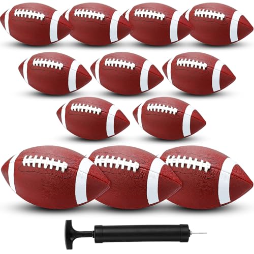 Jerify 12 Pcs Composite Leather Footballs Official Composite Ball Inflatable Football with Pump Indoor Outdoor Football Bulk for Training and Recreational Play(Size 6 Brown White)