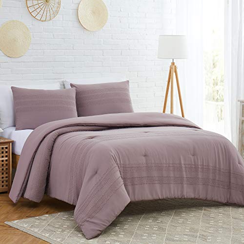Modern Threads 3 Piece Clipped Jacquard Comforter Set Raleigh, King, Dark Rose