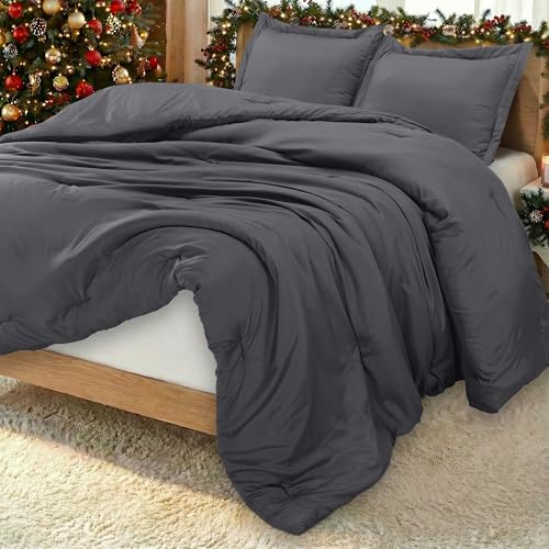 Utopia Bedding Juego de edredón tamaño Queen con 2 Fundas de Almohada, Juegos de edredón de Cama, edredón Gris Alternativo al plumón, Suave y cómodo, Lavable a máquina