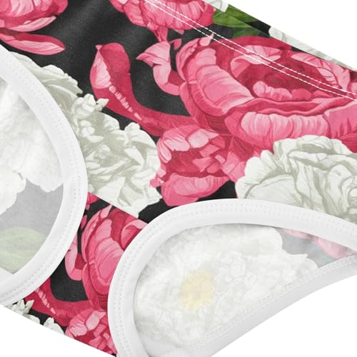 Pink White Peonies Floral Girl Panties Cute Girls Underwear Toddler Cotton Fun Briefs Undies Kids 2t4
