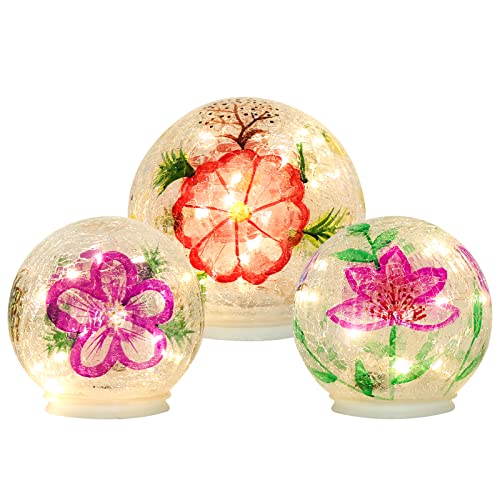 Phitric Spring Decorations For Home, 3 Pack Cracked Glass Ball Lights Spring Decor With Timer, Upgraded Weatherproof Warm White Led Lights For Living Room Fireplace Table Indoor Outdoor, Mom Gifts #TOP12