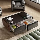 AH AXIOS HMOE Smart Coffee Table with Refrigerator, Bluetooth Speaker | Wireless Charging, Touch Screen Control Power Outlet & USB Ports | 50.98-inch Multi-Functional Side Table (Brown)
