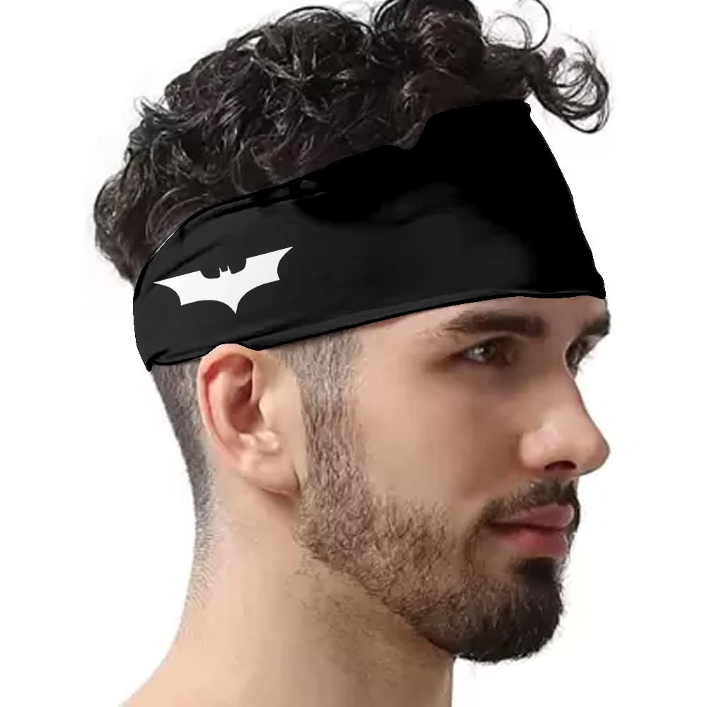 Superhero Logo Headband Men Women Gym Workout Cycling Sweatband Long Hair (Black, White) (B0BRMJ19TS) Amazon Price History, Amazon Price Tracker
