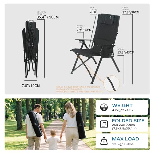 Silla de camping reclinable de aluminio, plegable, respaldo alto ajustable en 4 posiciones, para adultos, color negro, 1 unidad miniatura 2