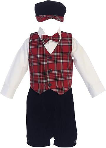 Lito C564 - Conjunto de chaleco a cuadros y pantalones de terciopelo para Navidad y ocasiones especiales (4T)