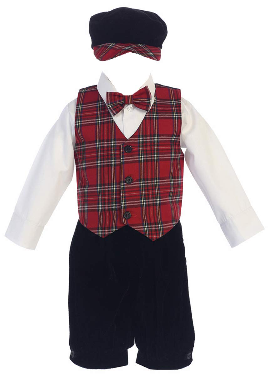 Lito C564 Boys Christmas/Holiday/Special Occasion Plaid Vest and Velvet Knickers Set (XL (18-24m))