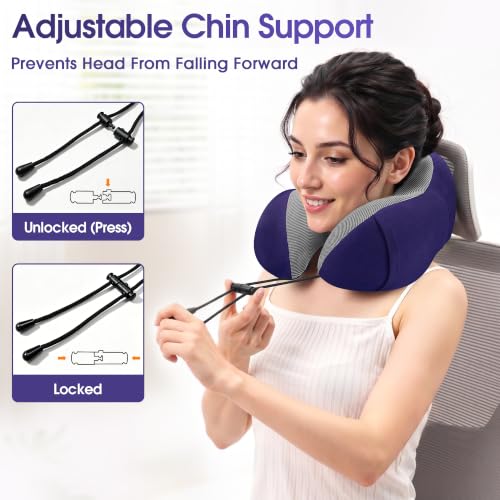 Image of CloudBliss Travel Pillow for Airplane, Memory Foam Neck Pillow for Traveling, Flight Pillow with Eye Mask, Earplugs, Storage Bag, Compact Neck Pillow for Long Flight Travel, Travel Essentials, Navy