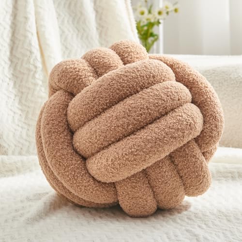 Petrella Knot Pillow Ball Round Throw Pillows Home Decor Cushion Decorative Aesthetic Throw Pillows,Lambswool Khaki 11inch
