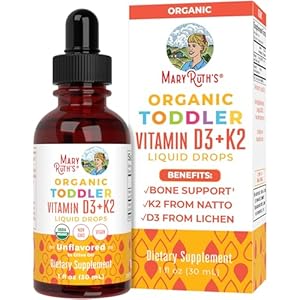 MaryRuth Organics Vitamin D3 | Vitamin K2 | Vitamin D3 K2 Drops | K2 D3 Vitamin Liquid Supplement for Toddlers | Kids Supplement for Calcium Absorption Strong Bones | Vegan | Gluten Free | 1 Fl Oz