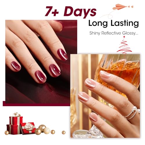 GELLEN Quick Dry Cat Eye Nail Polish Kit, Christmas Gift for Women, Grey Brown Magnetic Fingernail Polish Set, Fast Drying Glitter Nail Lacquer Non Gel with Magnet Tool, DIY Salon Home - Thumbnail 6